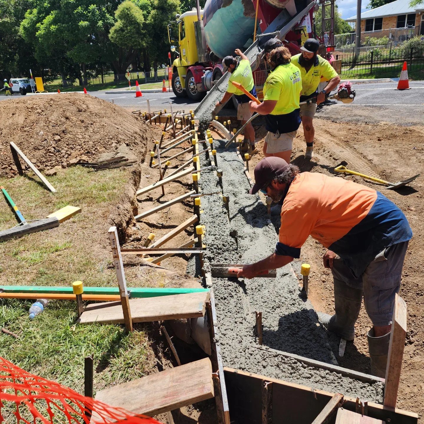 Civil crew placing concrete on site